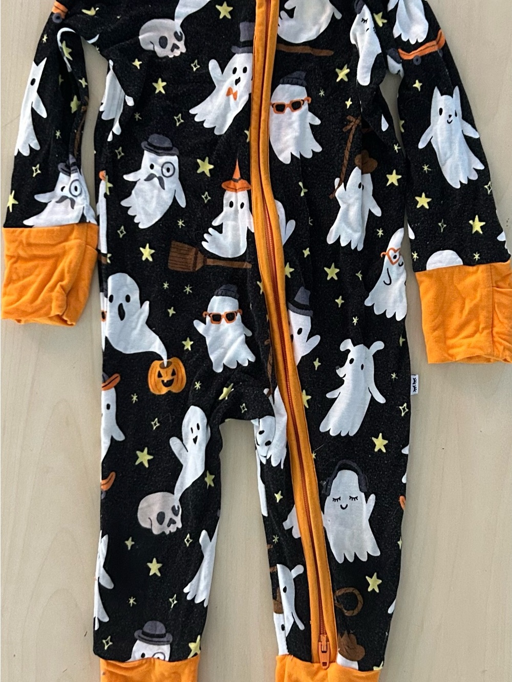 Little Sleepies Black & Orange Ghost Print Halloween One-Piece